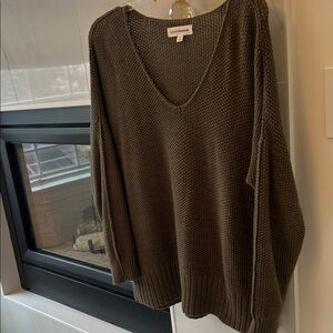 Lucky Brand Olive Green V-Neck Chunky Knit Sweater